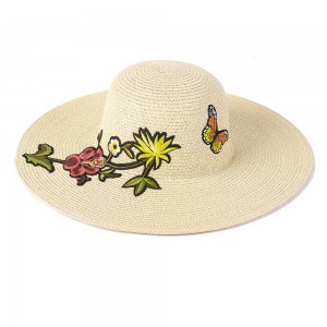 's Wide Brim Summer Floppy Straw Beach Sun Embroidered Hat  eb-11524866